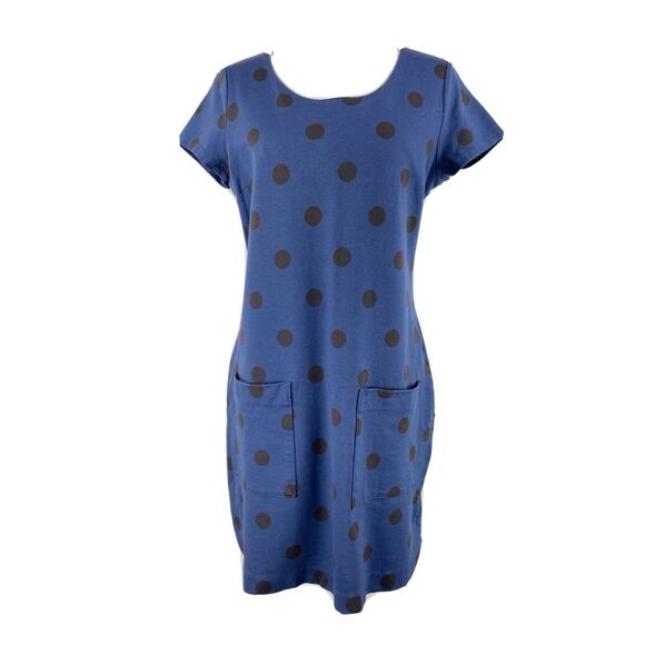 Boden Womens 12 Polka Dot Shift Mini Dress Blue Short Sleeve Tunic‎ Pockets - Picture 1 of 10